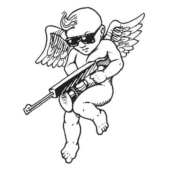 Unmounted Rubber Stamp Machine Gun Cupid Left