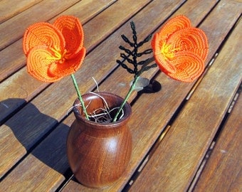 California Poppy - French Beaded Flower