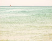 Beach photography sailboat beach photograph 16x20 large art print nautical landscape red yellow turquoise point betsie lake michigan