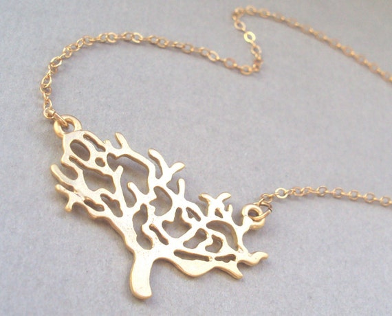 Gold Tree necklace with gold filled chain by ABoxForMyTreasure