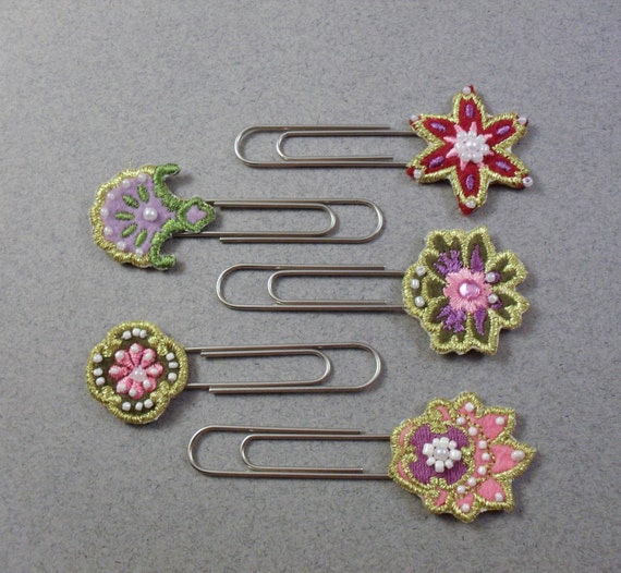 5pc Beaded Applique Decorative Paper Clips