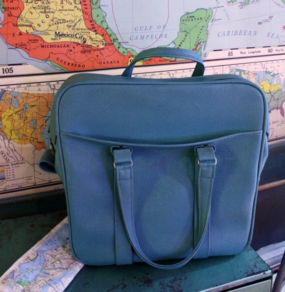 Vintage Luggage Blue Samsonite Carry on Tote Bag