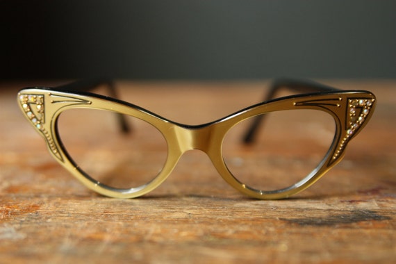 Vintage 1950s Cat Eye Glasses Frames with Rhinestones Frame