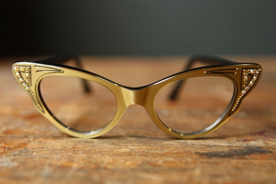 Vintage 1950s Cat Eye Glasses Frames With Rhinestones Frame 