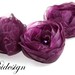 6 Pieces Plum Purple Organza Blossom Fabric Flowers With Pearl