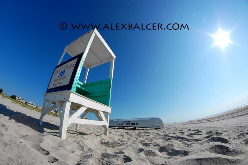 Photograph Print Beach Lifeguard Stand and Rowboat Ocean