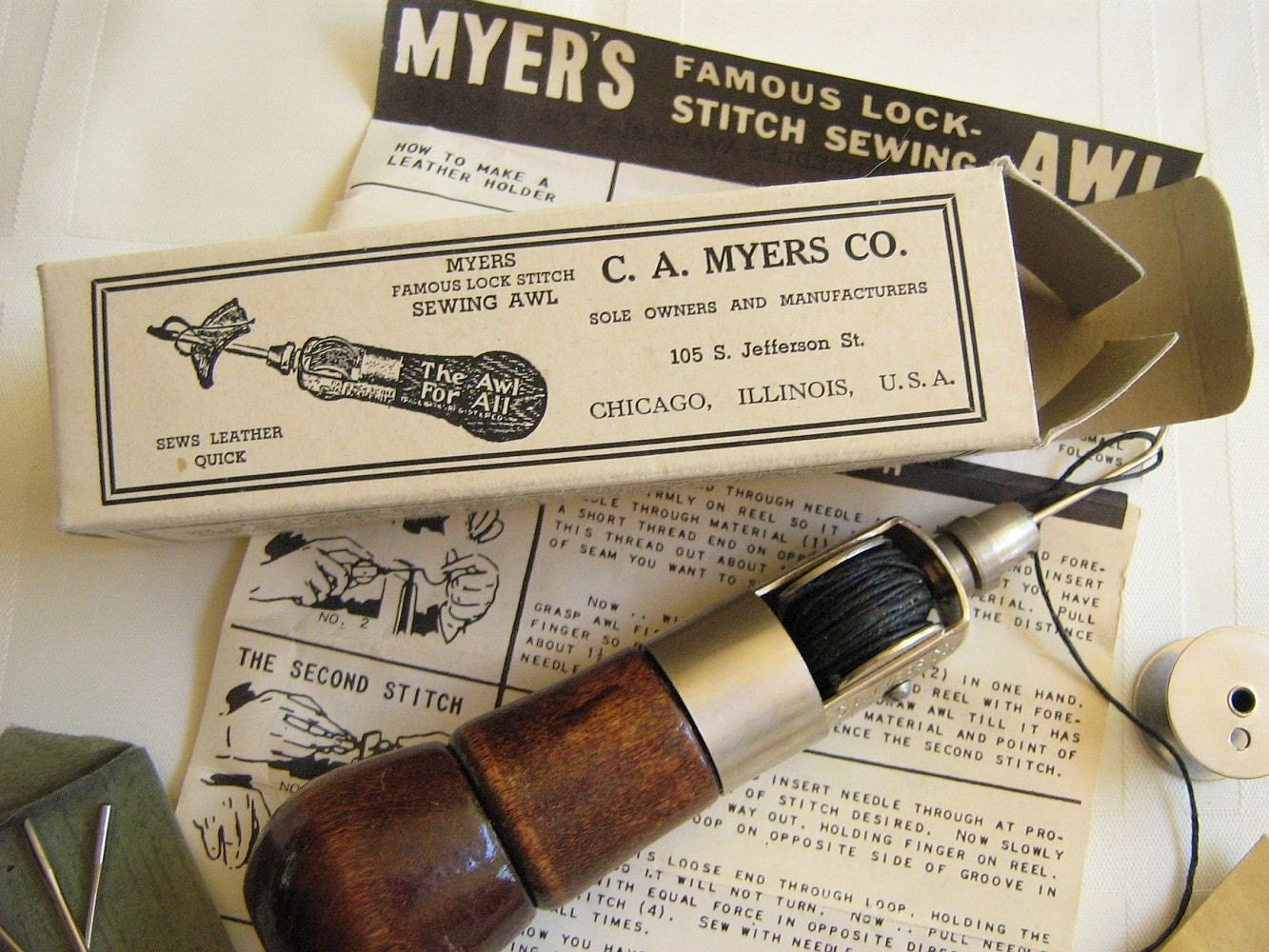 Vintage C.A. Meyers Sewing Awl thread Needles