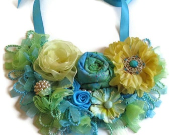 Turquoise Yellow Green Bib Statement Necklace