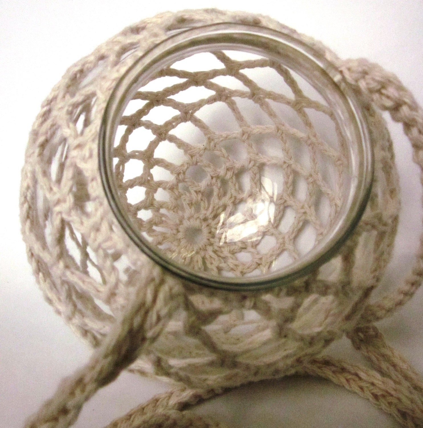 Diamond Pattern Hanging Crocheted Glass Globe Tea Light Candle