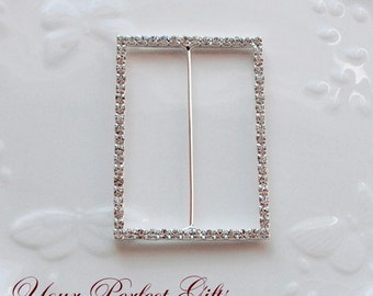 Rhinestone Buckle Wholesale Buckle Crystal Slider Silver Wedding Invitation Wedding Supplies Napkin Ring BK086 Rectangle Buckle