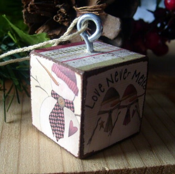 Snowman Wood Block Ornament