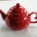 16 Oz. Teapot - Red W. White Polka Dots - Handmade Pottery - USA Made