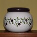 African Violet Pot - Handpainted Dark Plum/Eggplant/Avocado Green Vine Design - Self Watering 2 Pieces - Signed - USA Made