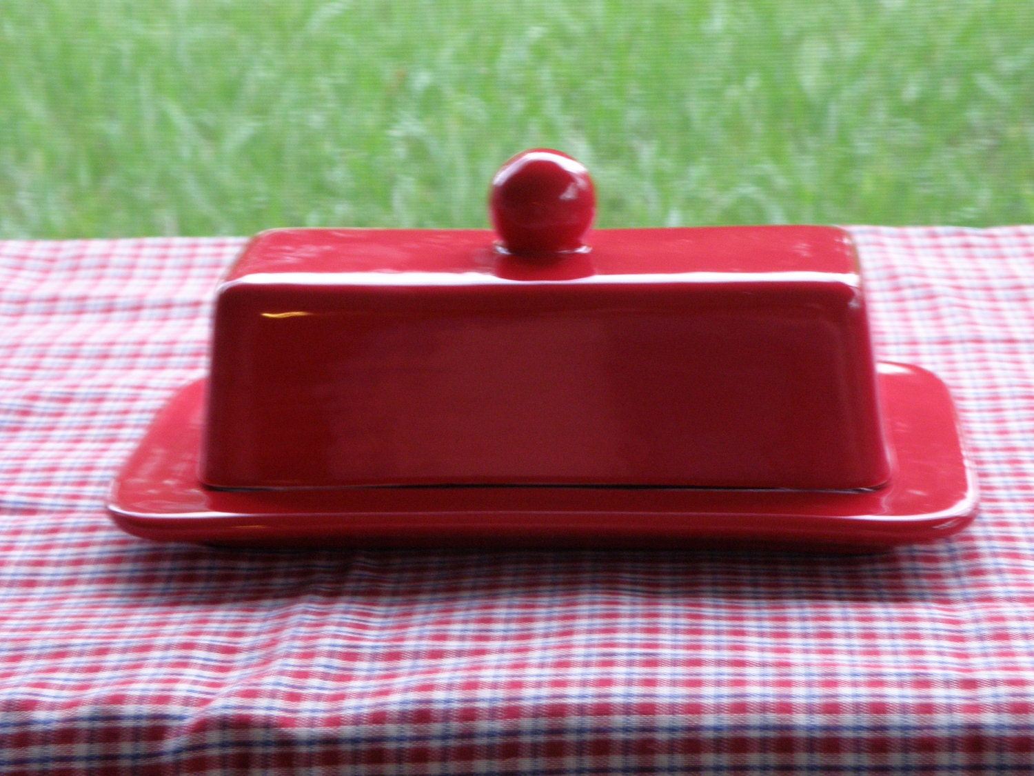 Red Butter Dish / Server With Lid New Pottery Gloss