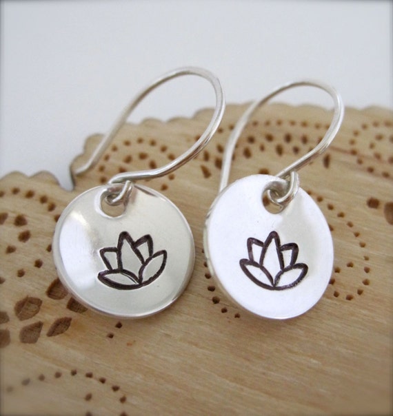 Lotus flower earrings Sterling silver hand stamped by Tidepools