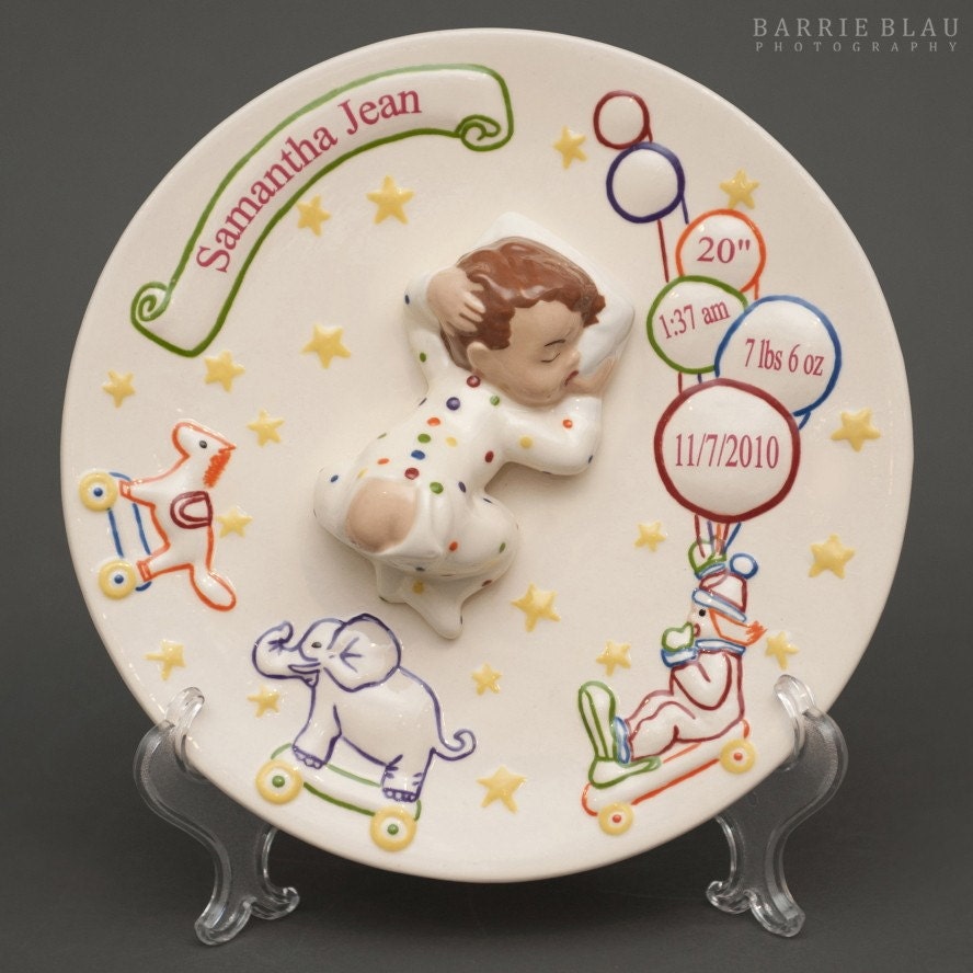 BABY BIRTH PLATE CERAMIC VINTAGE BABY AND PLATE by babyplates