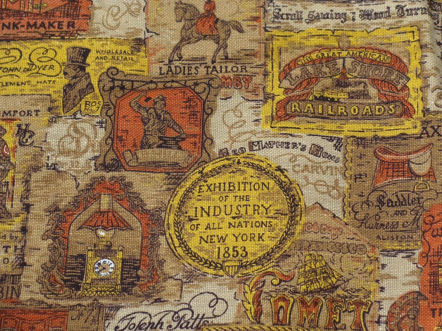 Vintage 1970s Early American Upholstery Fabric