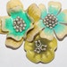 1940s Enameled Flower Brooch Turquoise and Yellow