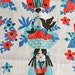 Vintage Kitchen Dish Towel - Tole Folk Art Print in Red and Blue - Cotton Linen