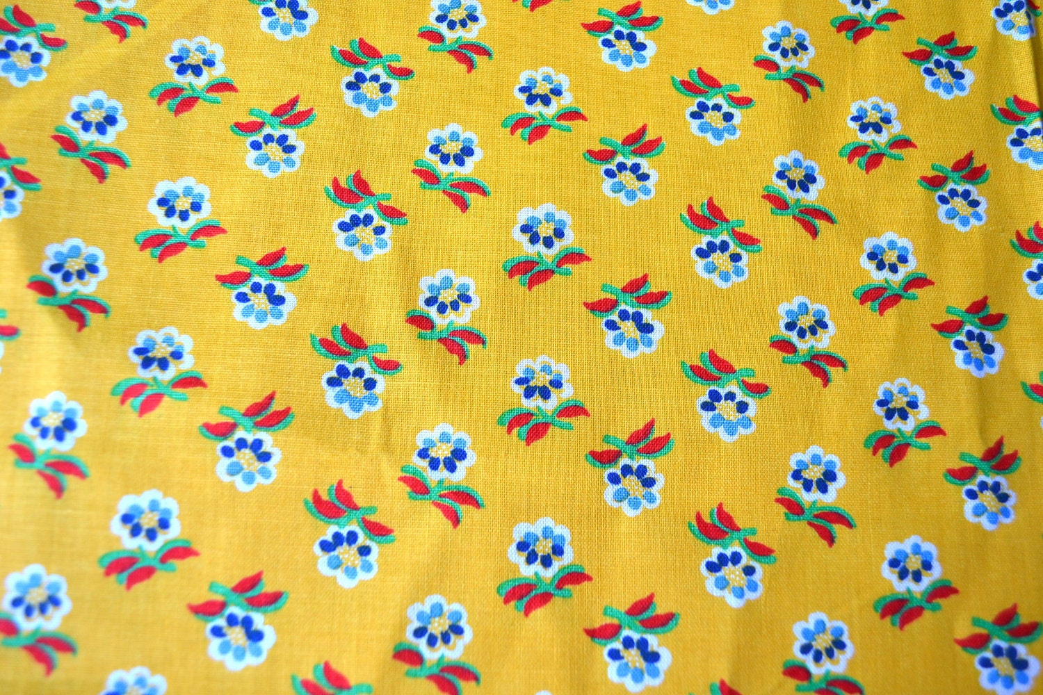 Vintage Fabric Provence French Country Yellow and Blue