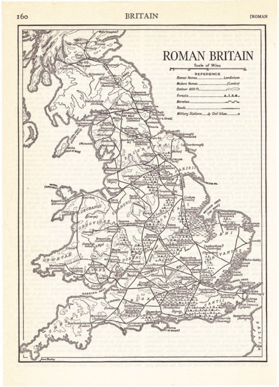 Map Of Roman Britain Vintage Encyclopedia Page By Arcaniumantiques