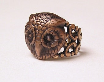 Steampunk Barn OWL RING, Mysterious and Adorable