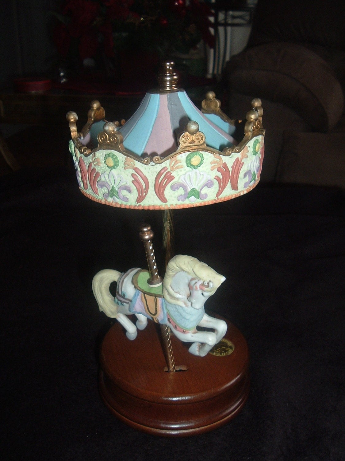 vintage carousel music box with movable horse