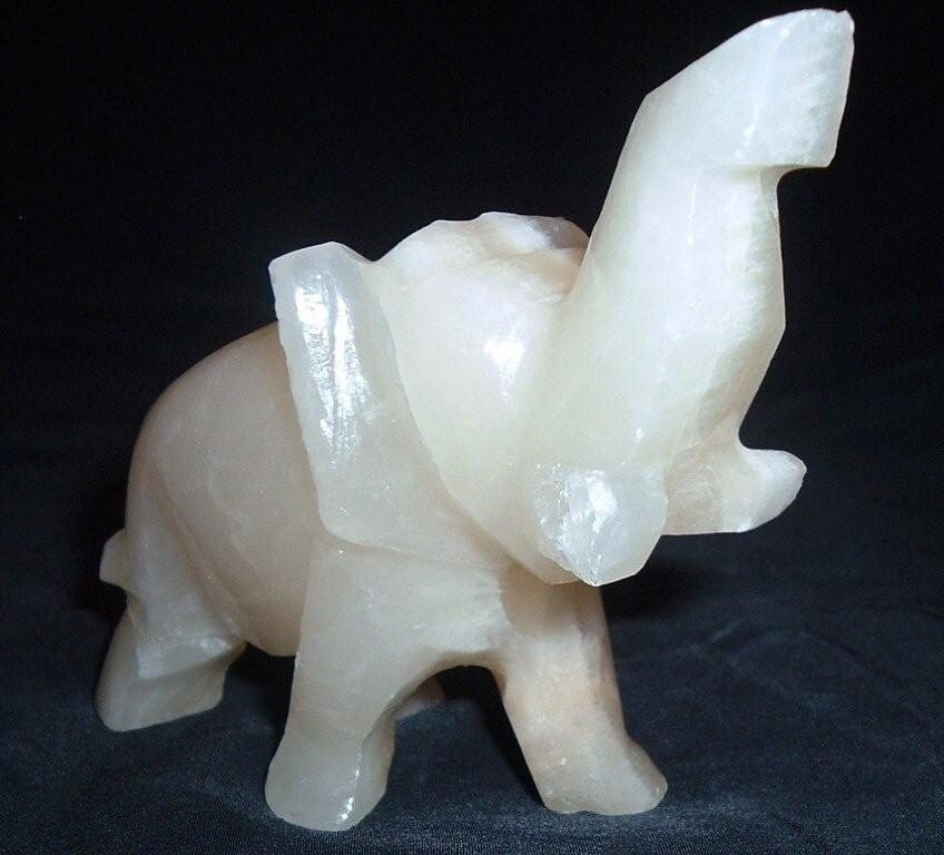 Hand Carved White Jade Elephant Sculptured