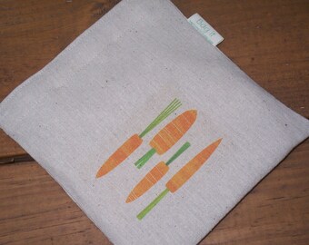 Reusable sandwich bag - Unbleached cotton sandwich bag - Reuse sandwich bag - Ecofriendly snack bag -Carrots on natural unbleached cotton