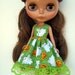 Halloween Sleeveless Dress for Blythe, White Ghosts, Orange Black Pumpkins Lime Green Lace Spooky