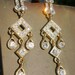 Vintage Earrings Chandelier 80s Bright Clear Rhinestone an Gold Tone
