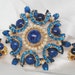 Antique Brooch Earrings Set Royal Blue Pronged Lapis Rhinestones Pearls Statement