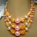 Vintage Necklace Art Glass Creamy Pink Apricot An Pearl Beads Signed Japan Dreamy Soft Colors