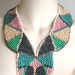 Bib Necklace 70s Style Handmade Beadwork Bib In Vogue Now Coral Aqua Tan Green Black Brown Muted Colors OOAK Free Ship US