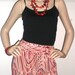Vintage Pencil Skirt Swirl Print Fabric Mod Modern Statement bias cut red Black an White Self Belted Figure Flattering