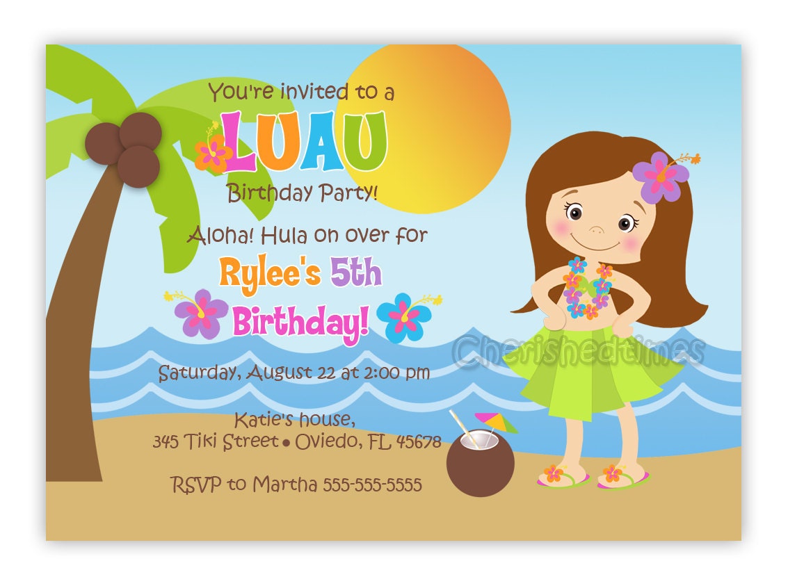 Hula Party Invitations Girl 1