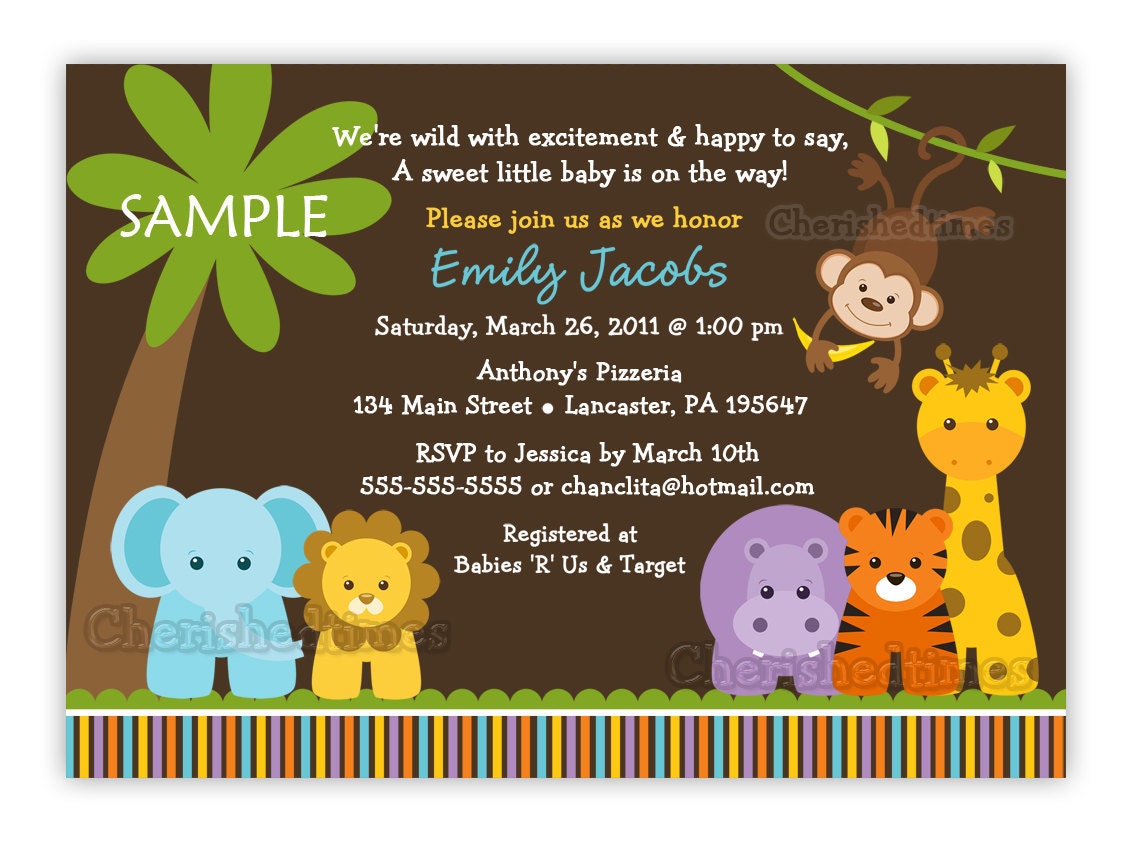 baby safari invitation shower wording Etsy by CherishedTimes Jungle on Animals Wild Safari Baby Shower