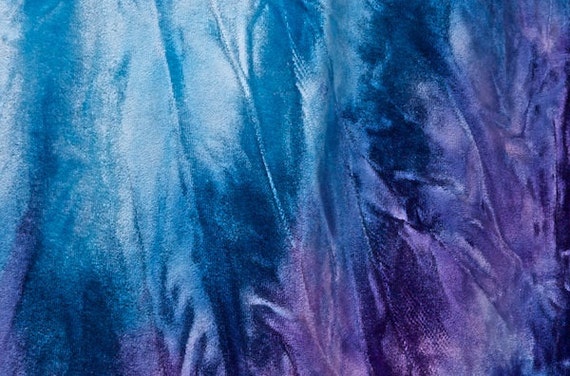 Blue and Purple Tie Dye Stretch Glitter Velvet Lycra Fabric