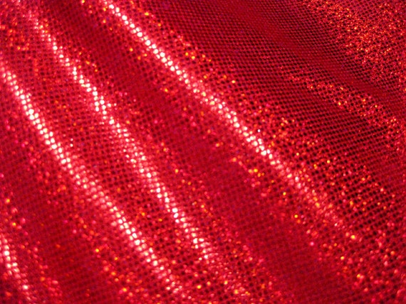 Red Red Hologram Foil Dot Spandex Fabric by JoyTheSeamstress