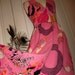 Vintage 1930s Cocktail Dress Pink Atomic Swirl Print Ruffle Hem Bold Black Accent Deco Print
