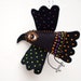 Folk Art Crow Ornament, Mexican folk art embroidered felt raven