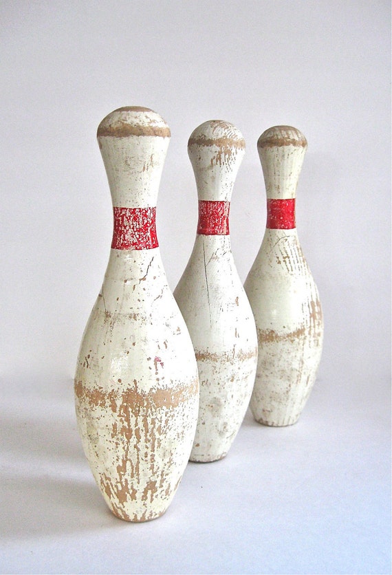 3 vintage bowling pins by anythinggoeshere on Etsy