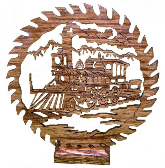 Scene with Old Train in a Saw Blade Scroll Saw Art