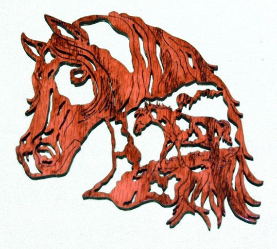 Items similar to Horse in a Horse Head Scroll Saw Art on Etsy