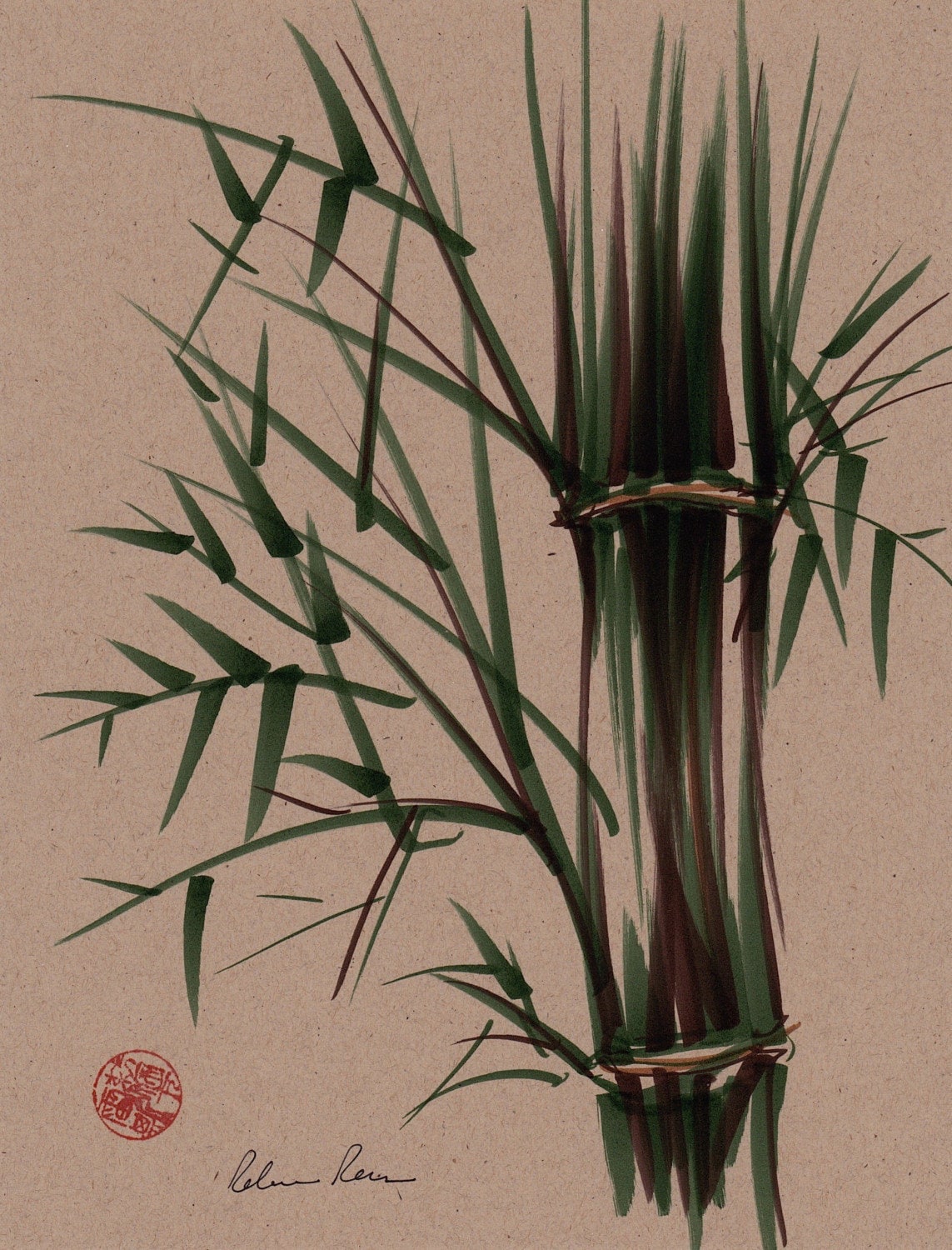 EARTH Original ink brush pen sumie bamboo by BeccasPlace on Etsy