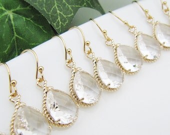 10% OFF SET of 3,4,5 Bridal Earrings Bridesmaid Earrings Bridal Jewelry Bridal Party gift Glass Pear Cut Earrings Bridesmaid Gift (E-B-0078)
