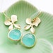 Matte Gold Orchid flower and Sea Foam Glass Drop Earrings