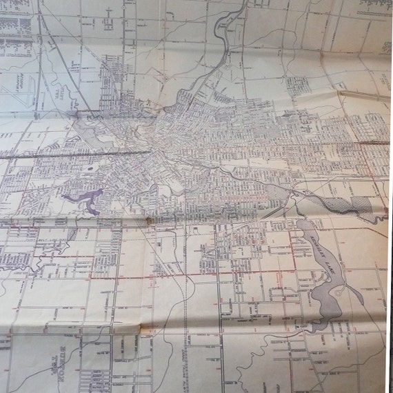 Vintage 1950s Map of Flint Michigan Ephemera