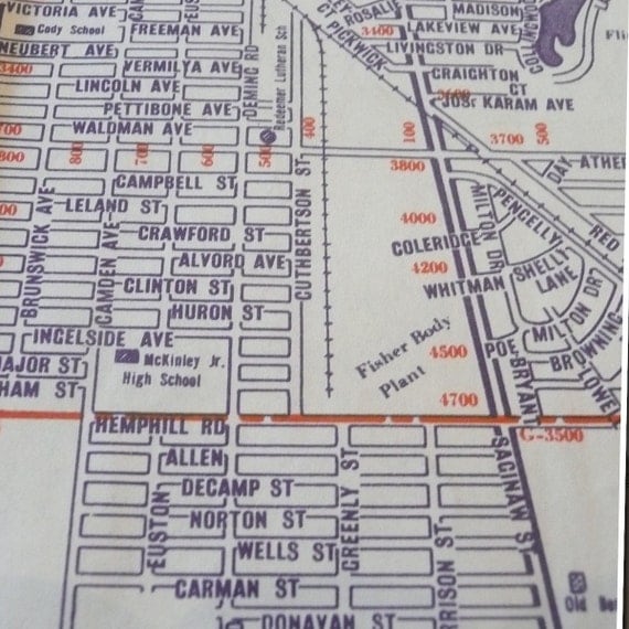 Vintage 1950s Map of Flint Michigan Ephemera