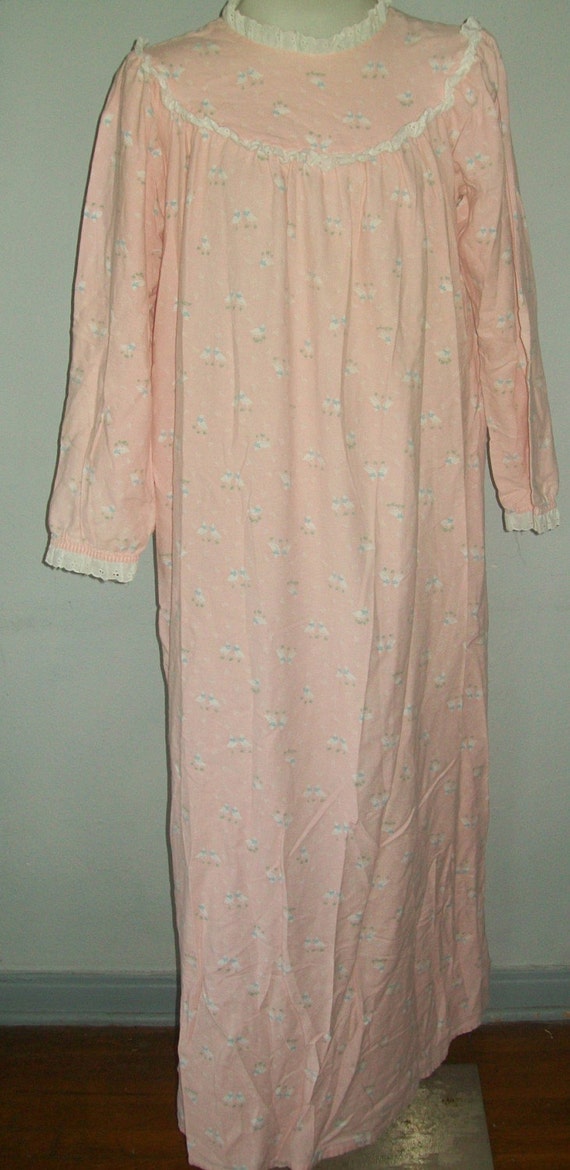 Vintage Lanz Of Salzburg Pink Cotton Flannel Nightgown Medium